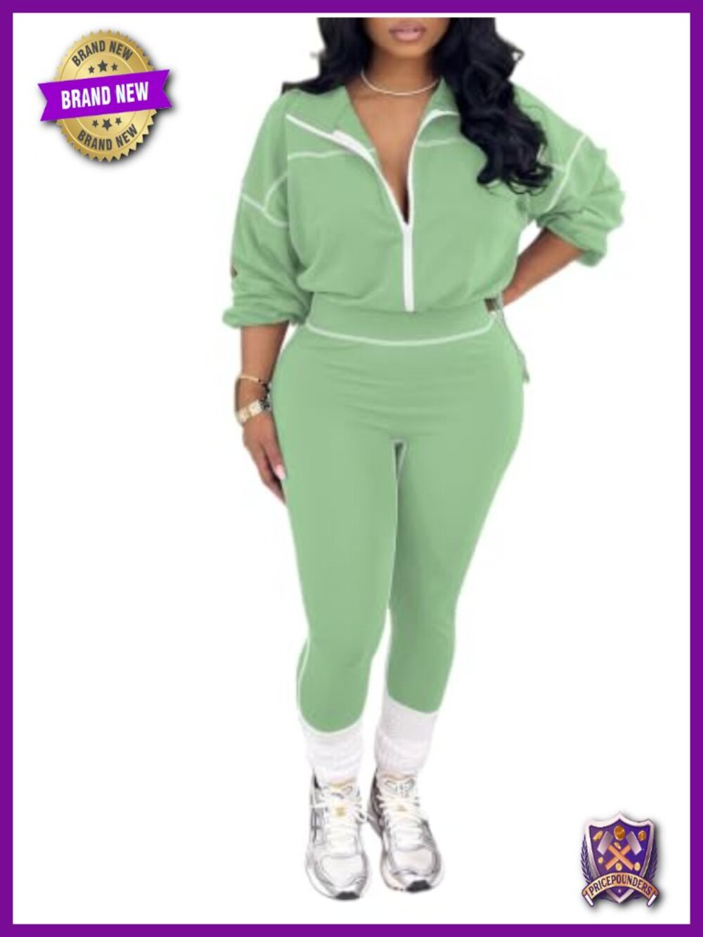 Women 2 Piece Track Suit Zip Crop Jacket Bodycon Jogger Set Athleisure